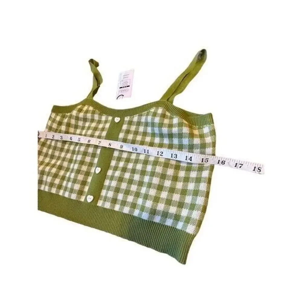 Cider Women's Green Checkered Knitted Plaid Cami Top Size L NWT
